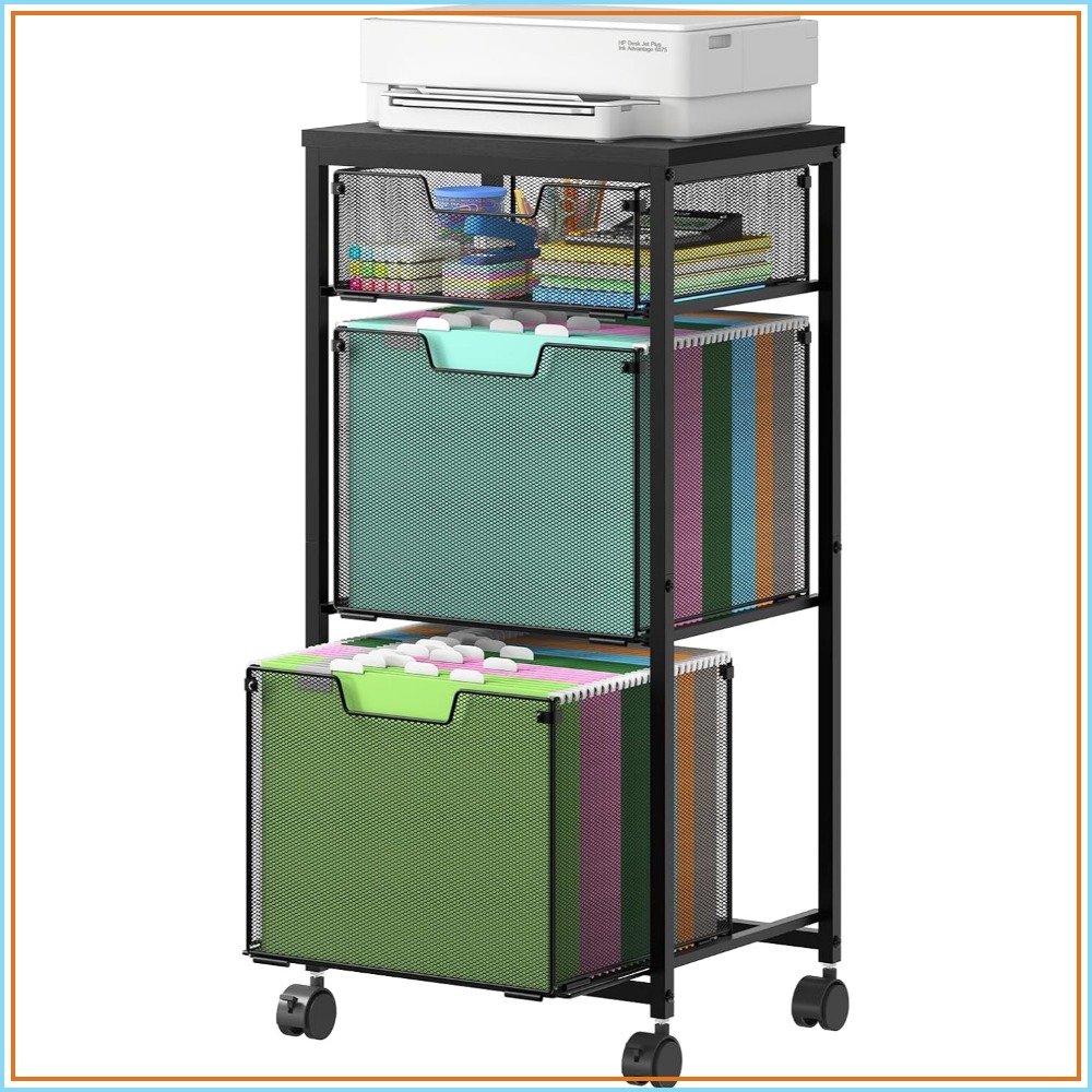 Rolling File Cart - Mobiele archiefkast met 3 laden voor