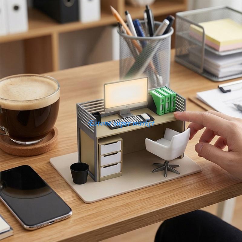 Home Office Architecture - 090B Miniatuur computerbureaumodel met stoel en