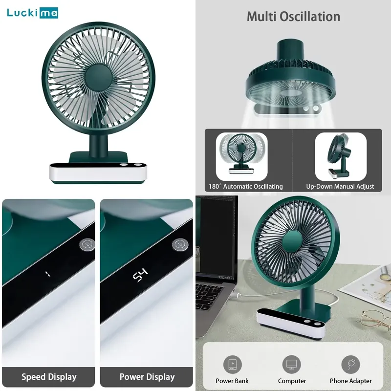 Office Table Home - USB Oplaadbare Oscillerende Bureauventilator 4 Snelheidsinstellingen